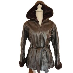 WILSONS Leather Genevieve Coat NEW $345 Sz M Faux Fur Belted Heavyweight Brown